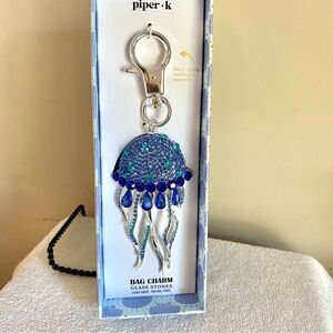 Piper K VIRAL Silver and Blue Jellyfish bag Charm 10” long new in the box